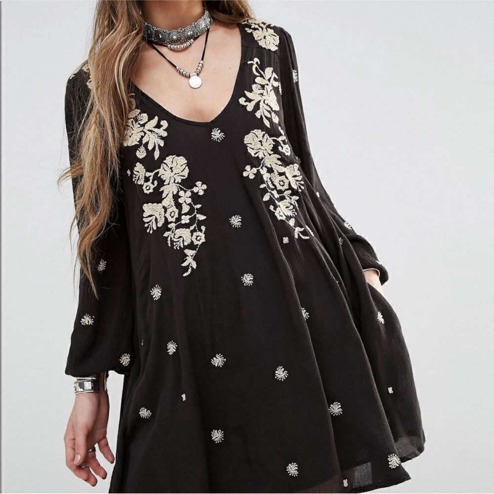 Free People Sweet Tennessee Black and Cream Mini Dress
